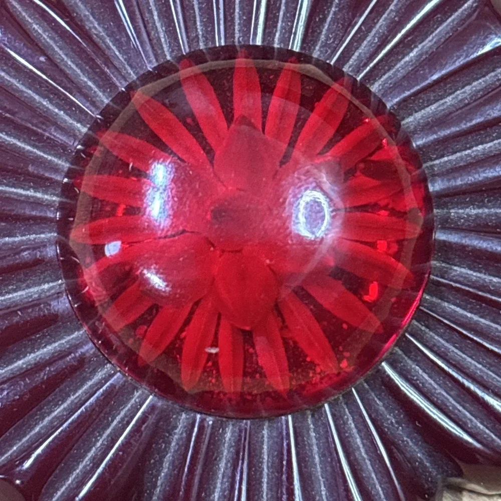 Rare 1930s Art Deco Bakelite Brooch Reverse Carved Lucite Dome Cherry Flower